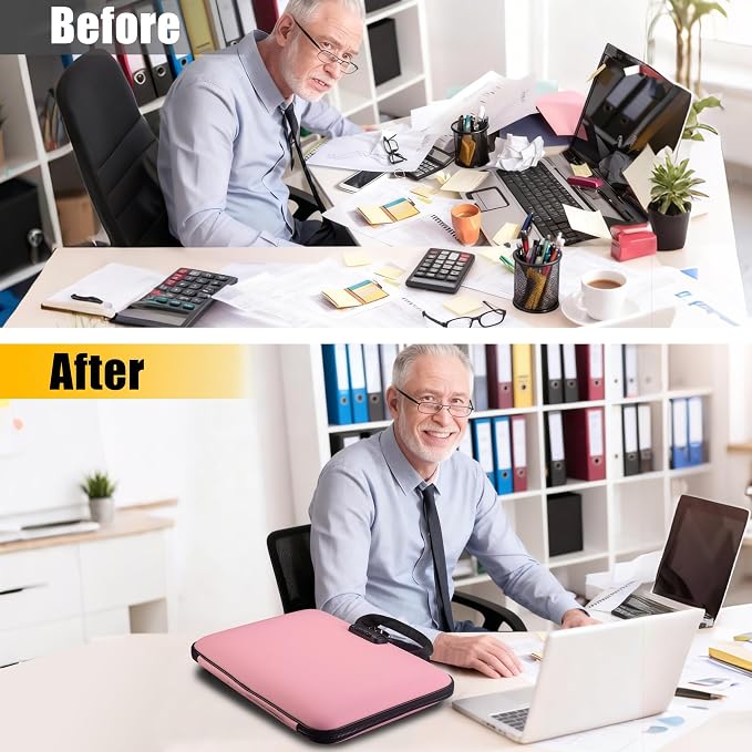 facka Fireproof Document Box with Lock, Hard-Shell Safe File Organizer | 13-Pocket Accordion Folder for Important & Legal Documents, Laptop, Passport, Cards & Valuables, Home Office Travel Pink - Image 8