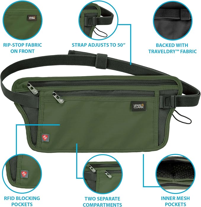 Lewis N. Clark Travel Money Belt Pouch, Slim RFID Blocking Anti Theft Waist Stash Pouches for Cash, Cards and Passport Holder - Image 3