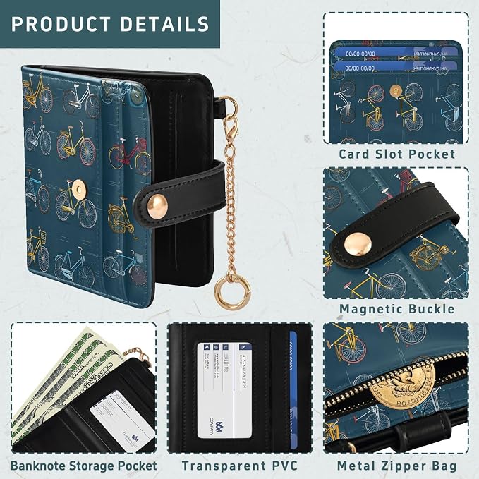 Vintage Bicycle Design Women's Wallets RFID Blocking,Credit Card Holder Bifold Wallet,Slim Card Cases,PU Leather Travel Wallet for men Girls - Image 5