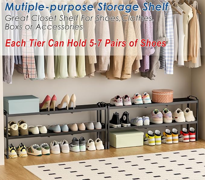 Metal Storage Shelves For Kitchen Pantry, Cabinet Shelf Organizer, Adjustable Height, Expandable Length, Stackable Design,50 LBS Load Capacity, For Dishes Spices Cans Plates Cans Bottles Cups Mugs - Image 6