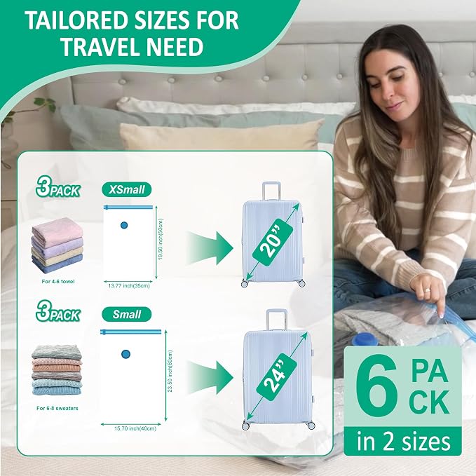 Cozy Essential Travel Vacuum Storage Bags with Rechargeable Cordless USB Pump, Space Saver Bags for Luggage, Suitcase, Carry-On, for Clothes, Blankets, Bedding & Seasonal Storage,6 Combo - Image 3