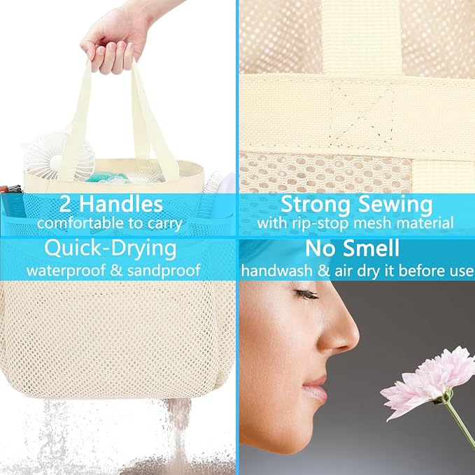 Fammart Mesh Shower Caddy Portable for College Dorm Room Essentials, Odorless Polyester Large Shower Tote Bag with Dual Handles, 8-Pocket Quick-Dry Toiletry Organizer for Travel, Beach, Camping, Gym - Image 7