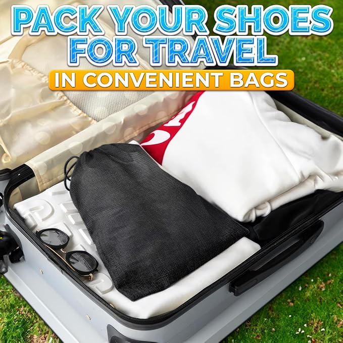 Shoe Bags for Travel, 10 Pack, 11.8"x15.75", Drawstring, Solid (Black) | Travel Shoe Backpack Set; Waterproof, Lightweight Fabric; for Luggage, Clothes, Gym, and Closet Organizing - Image 6