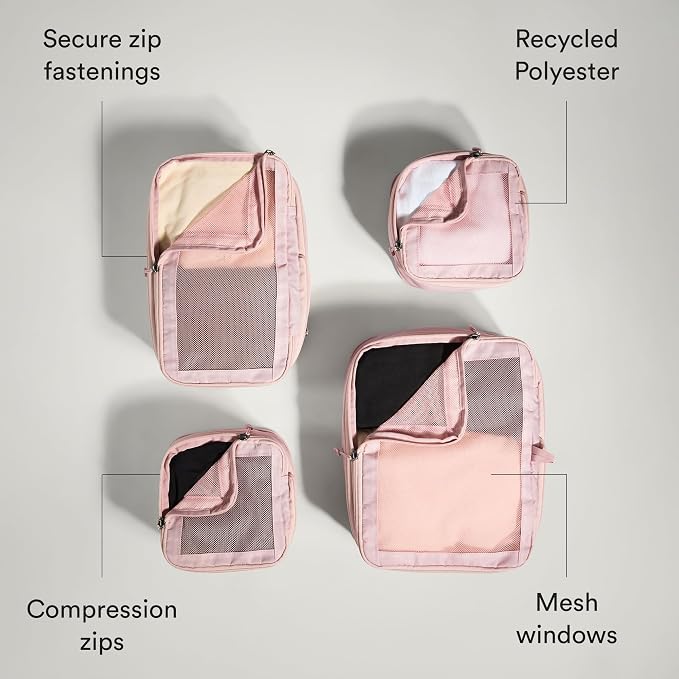 ANTLER - Compression Packing Cubes for Travel, Luggage Organiser for Suitcases or Bags, Travel Accessories, Set of 4, Moorland Pink - Image 4