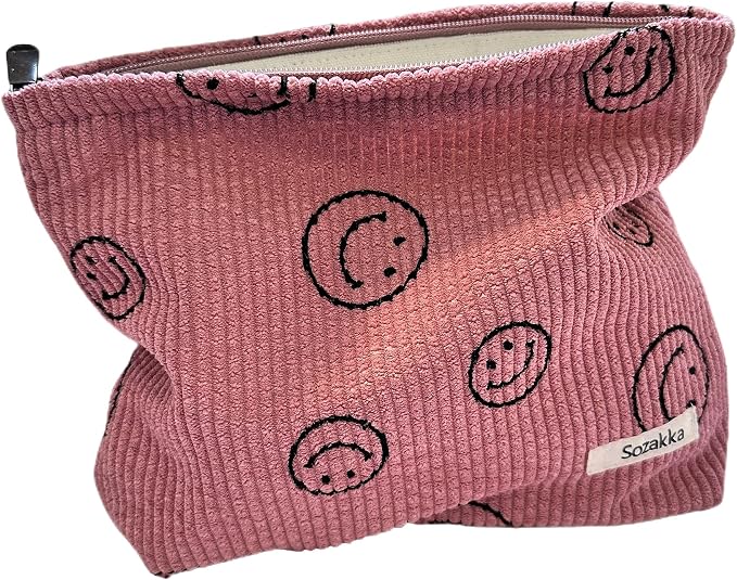 Cosmetic Bags for Women - Corduroy Cosmetic Bag Aesthetic Women Handbags Purses Smile Dots Makeup Organizer Storage Makeup Bag Girls Case Bags (A-Pink) by Gardsell
