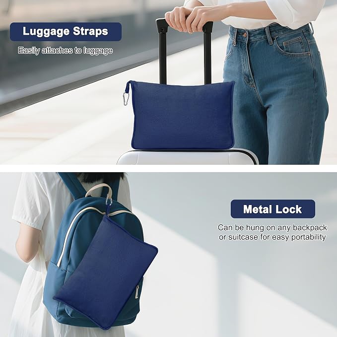 2-in-1 Convertible Travel Blanket & Pillow-Ultra Soft, Compact & Packable with Hand Luggage Sleeve and Backpack Clip for Flight & Car,Navy Blue - Image 6