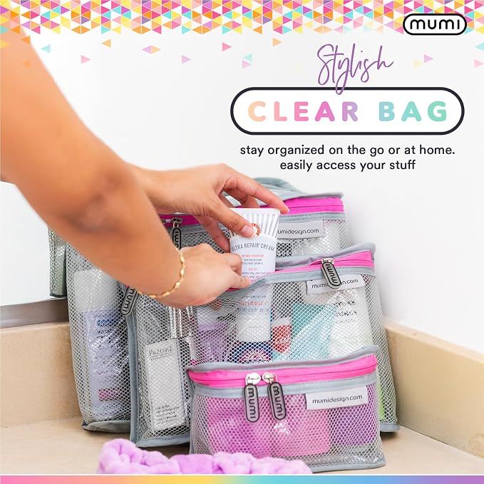 MUMI Travel Toiletry Bag Set of 3 - Clear TSA Approved, Blue | Water-resistant makeup organizer pouches for skincare, cosmetics & travel accessories - Image 5