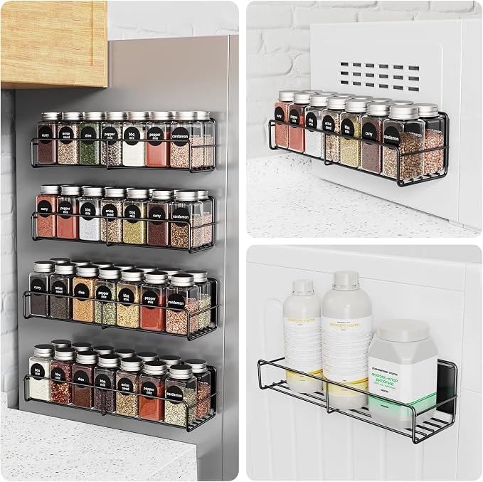 Mystozer 4 Pack Magnetic Spice Rack for Refrigerator, Magnetic Shelf Fridge Organizer for Kitchen Storage, Black - Image 4