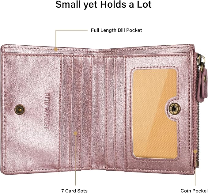 Ultra Thin Small Compact Leather Womens Girls Wallets RFID Blocking Credit Card Holder for Women - Image 4