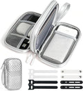 Double Layer PU Leather Electronics Organizer Bag Silver Gray | Water-resistant with 8 compartments and padded lining for tangle-free 3ft+ cords, chargers & phones. Includes 8 ties. by Woyinger