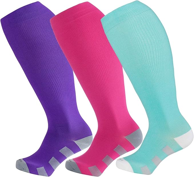 LEVSOX Wide Calf Compression Socks for Women & Men Extra Large Size Support Socks for Nurses Running Pregnant Travel, 15-20 mmHg by Levsox