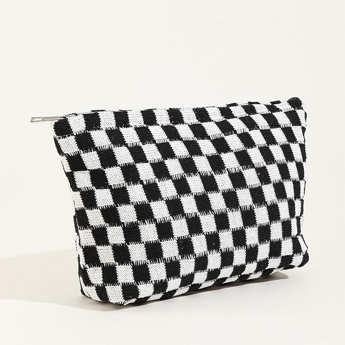 Cosmetic Bags for Women - Corduroy Cosmetic Bag Aesthetic Women Handbags Purses Smile Dots Makeup Organizer Storage Makeup Bag Girls Case Bags (Q-Checkered black) - Image 2