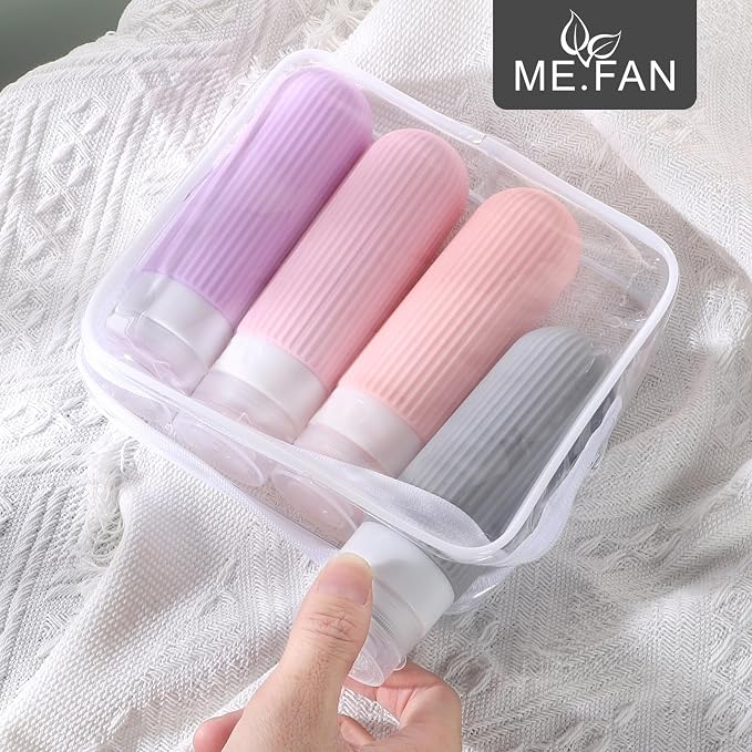 ME.FAN Travel Bottles for Toiletries, TSA Approved 3oz Silicone Journey Size Containers, Portable Split Bottle for Conditioner, Shampoo, Lotion- 4 Pack Purple - Image 2