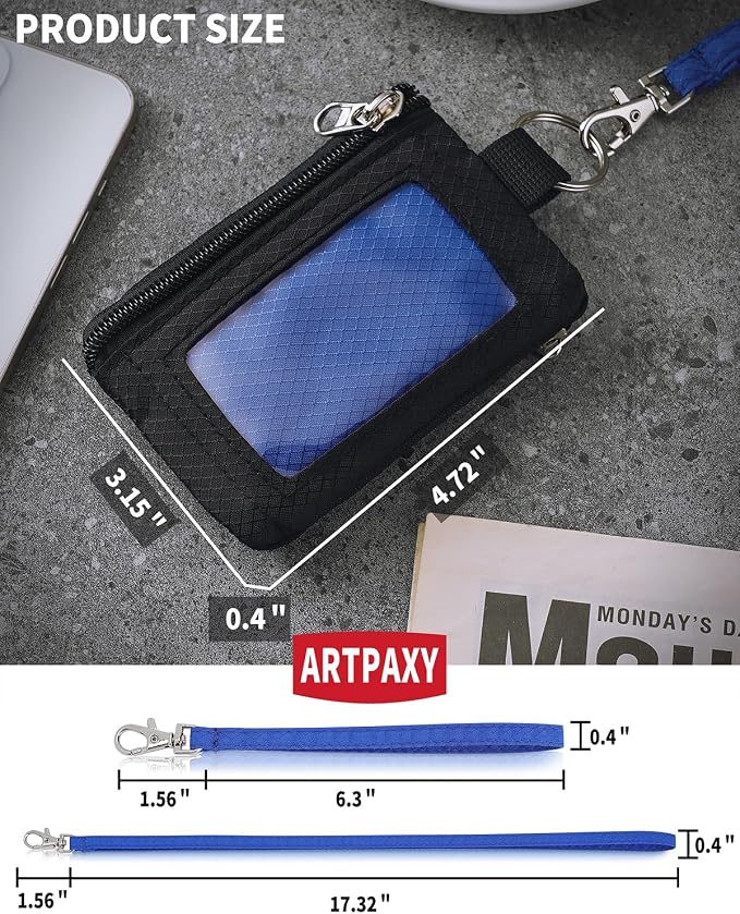 Artpaxy Minimalist Wallet For Mens Womens, Keychain RFID Blocking Zipper Small Wallet with ID Window 2 Lanyards,Water Resistant Travel Cash Card Coin Case Boys Girls - Image 3