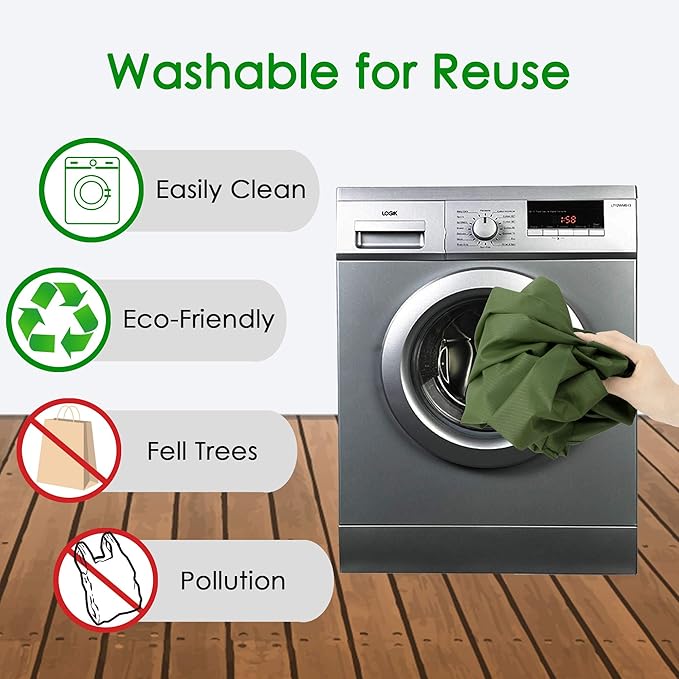 BeeGreen Green Reusable Grocery Bags Wholesale Moss Green Reusable Kitchen Bags Bulk Foldable-Machine Washable with Zipper Storage Pouch 50 Packs - Image 7