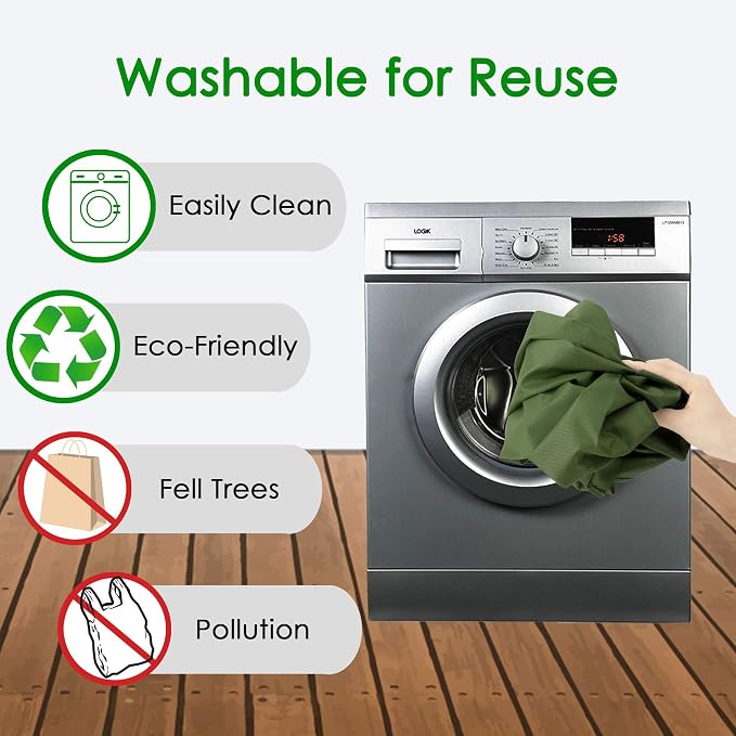 BeeGreen Green Reusable Grocery Bags Wholesale Green Reusable Kitchen Bags Bulk Foldable-Machine Washable with Zipper Storage Pouch 20 Packs - Image 5