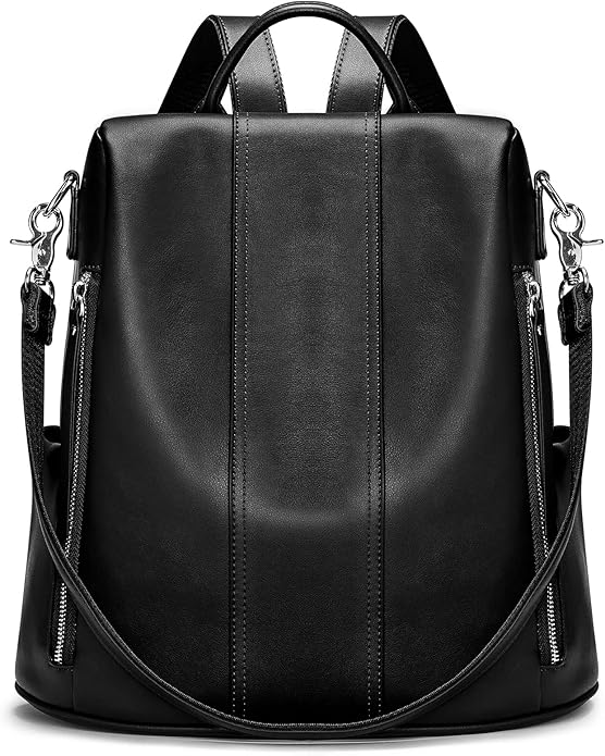 S-ZONE Leather Backpack Purses for Women Antitheft Rucksack Shoulder Bag Medium | Genuine Leather, Medium Fits 9.7-inch Tablet, for Work Travel Daily Commute, Multi Pockets, Adjustable Dual Straps by S-ZONE