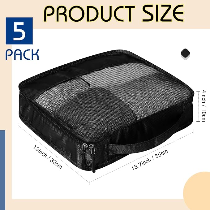5 Pcs Packing Cubes for Suitcase Large Travel Cubes Carry on Luggage Organizer Bags for Clothes Accessories(M,Black) - Image 2