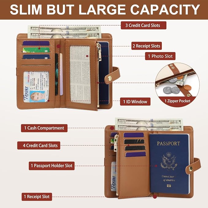 Small Wallet Women RFID Blocking Vegan Leather Slim Thin Bifold Credit Card Wallet Passport Holder Ladies Travel Wallet Mini Purse with Zipper Pocket - Image 2