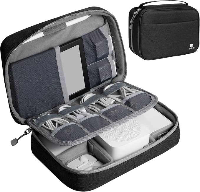 pack all Electronic Organizer Plus, Shockproof Cable Organizer Bag | Large Capacity, Water-resistant, Portable & Durable, Travel Tech Pouch for Chargers, Phones, USB Cords, Black by packall