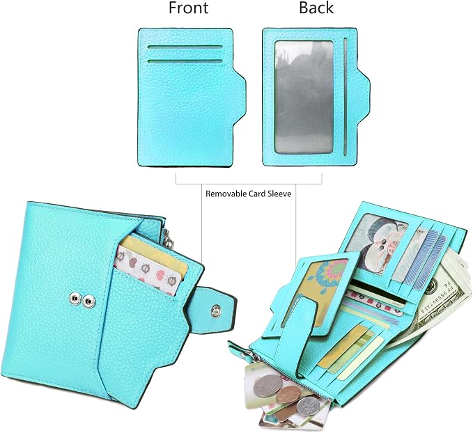 Women's RFID Blocking Leather Small Compact Bi-fold Zipper Pocket Wallet Card Case Purse with id Window - Image 3