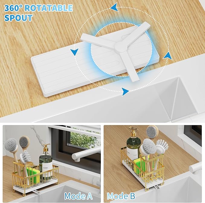 Cisily Sponge Holder for Kitchen Sink, Sink Caddy Organizer with High Brush Holder, Kitchen Countertop Organizers and Storage Essentials, Rustproof 304 Stainless Steel (Gold, 9.25″) - Image 2