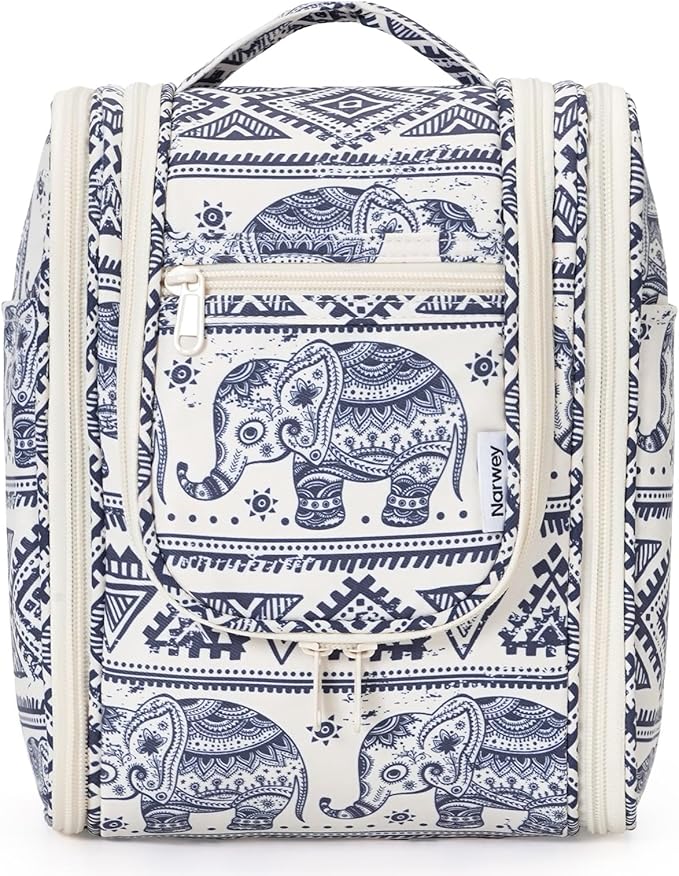 Narwey Small Hanging Toiletry Bag Women Travel Makeup Bag Organizer Toiletries Bag for Travel Size Essentials Accessories Cosmetics (Medium, Elephant) by Narwey