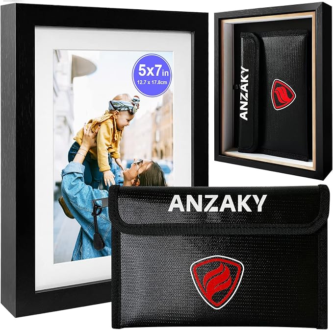 Photo Picture Frame Diversion Safe with Fireproof & Waterproof Money Bag, Valuable Storage, Home Security, ANZAKY Mini Box with Hidden Compartment to Shield your Money, Cash, 5"x7" by ANZAKY