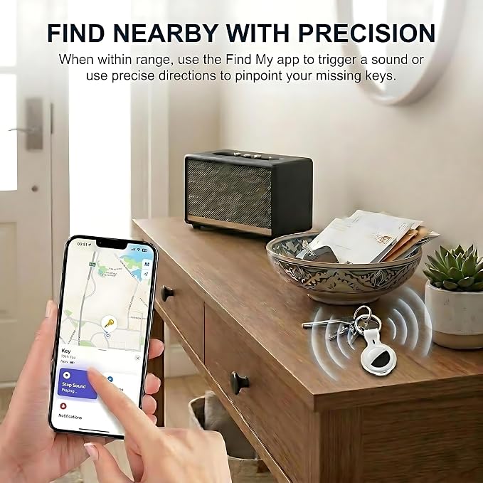 4 Pack Smart Tracker Tags MFi Certified Item Finder Apple Find My iOS Only | Bluetooth Air Worldwide Tracking Tracker Tags Waterproof Key Finder Locator with Sound for Luggage Wallet Pets Dogs Cats - Image 6