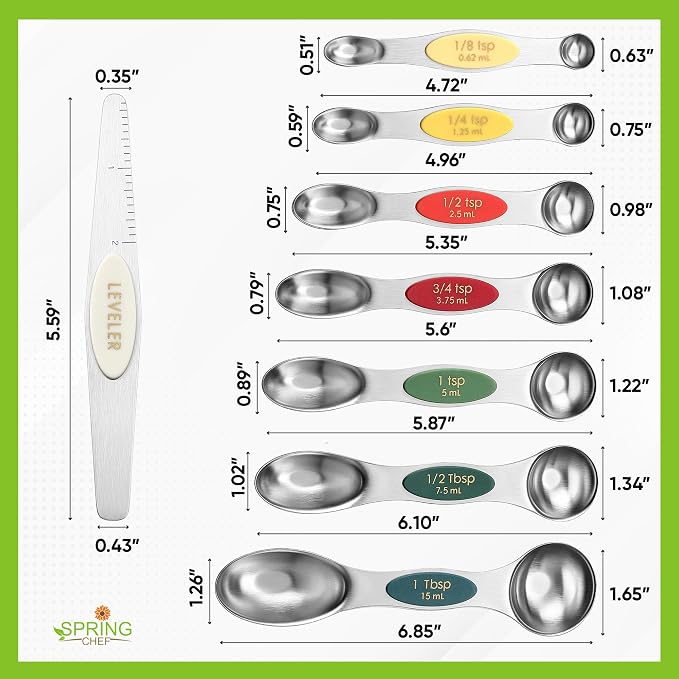 Spring Chef Stainless Steel Magnetic Measuring Spoons Set of 8, Very Merry | Dual Sided Metal Teaspoon & Tablespoon Measuring Spoons with Leveler for Dry & Liquid Ingredients, Fits in Kitchen Spice Jars - Image 3