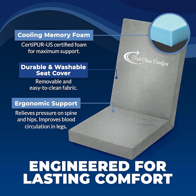 Stratos, Pure Cooling Memory Foam Seat Cushion, Ergonomic Support, Portable for Airplanes, Office Chairs, Cars, and Trains, Pressure Relief - Image 2