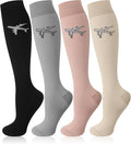 Skicuff 4 Pairs Travel Compression Socks for Women Men | 15-25mmhg Graduated Knee High Socks, Flying Support Stockings for Long Haul Flight, Nurses, Airplane, Travel, Pregnancy by Skicuff