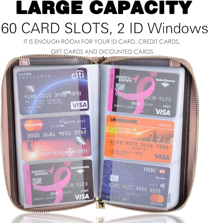 Easyoulife Credit Card Holder Wallet Womens Zipper Leather Case Purse RFID Blocking - Image 3