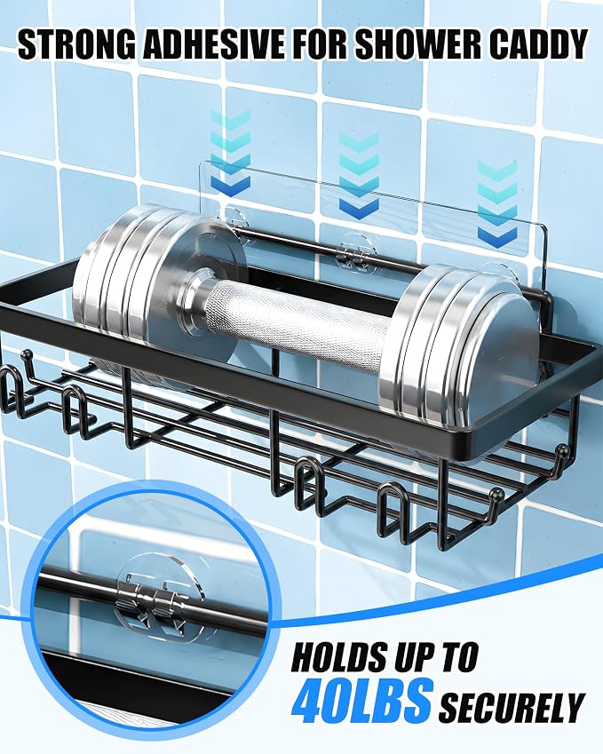 9 Pack Shower Caddy Adhesive Replacement, Strong Waterproof Transparent Adhesive Strips, No Drilling Shower Shelf Adhesive Hooks for Bathroom Shelves, Corner Basket, Soap Holder & Kitchen Racks - Image 4