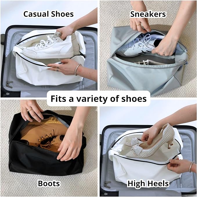 tianzong Double-Layer Fabric Wide-Opening Waterproof Travel Shoe Bag with Comfortable Handle (T400+TPU, White) - Image 6