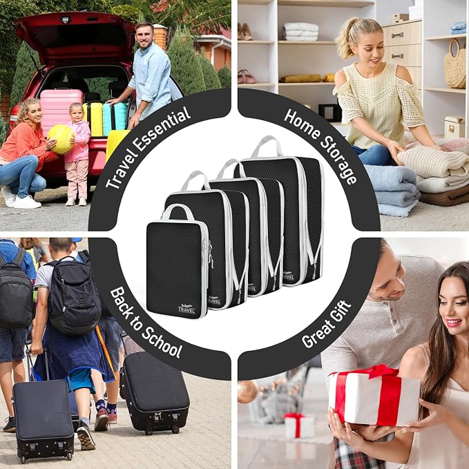 4 Set Compression Packing Cubes, Suitcase Organizer, Lightweight Travel Essentials, Compression Bags For Travel Accessories Luggage Storage Set (4 Pcs, Black) - Image 7