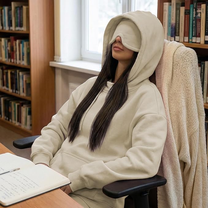 Ainangua Womens Oversized Pullover Essentials Hoodie with Eye Mask Comfor Airplane Mode Travel Office Vacation Sweatshirt - Image 5