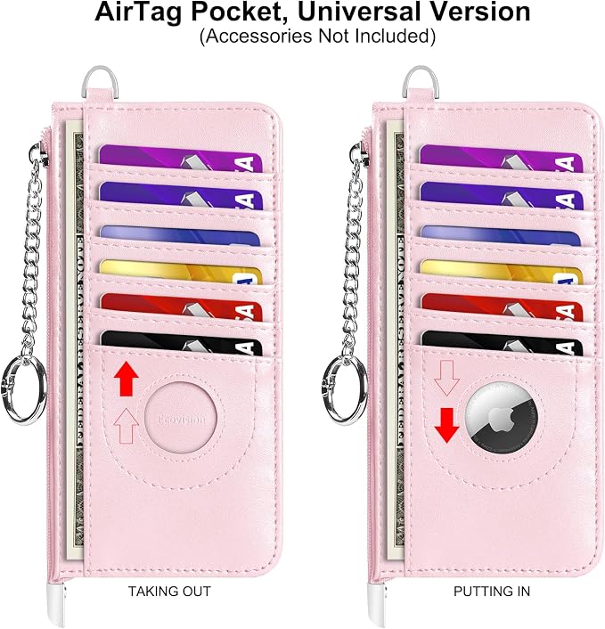RFID Blocking Slim Credit Card Holder Wallet with Zipper Money Pocket & Keychain, Slim Airtag Wallet for Men Women - Image 6