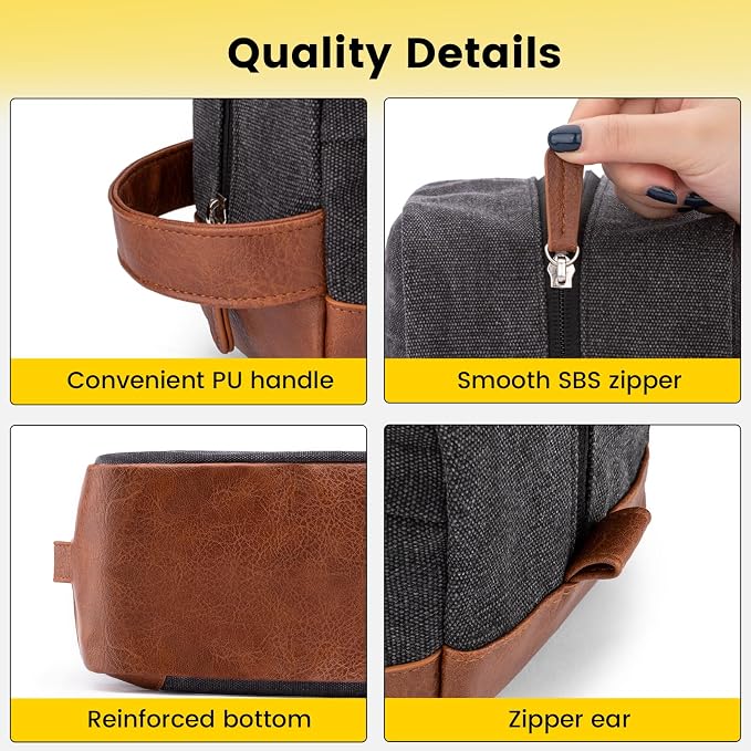 Vorspack Canvas Travel Toiletry Bag for Men, Large, Dark Grey | Water-Resistant Travel Bag for Toiletries, Large Capacity, Organized Compartment, Suitable for Shaving, Grooming, Accessories - Image 4