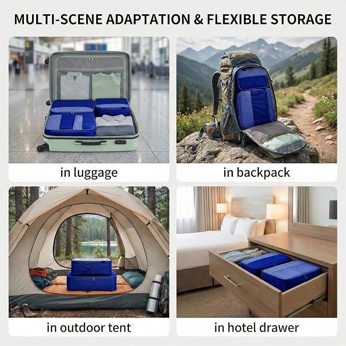 4 Piece Compression Packing Cubes for 3–7 Day Travel, Space Saving Travel Organizers with Breathable Mesh, Double-Zipper Packing Cubes for Carry-On & Suitcases (Blue) - Image 5