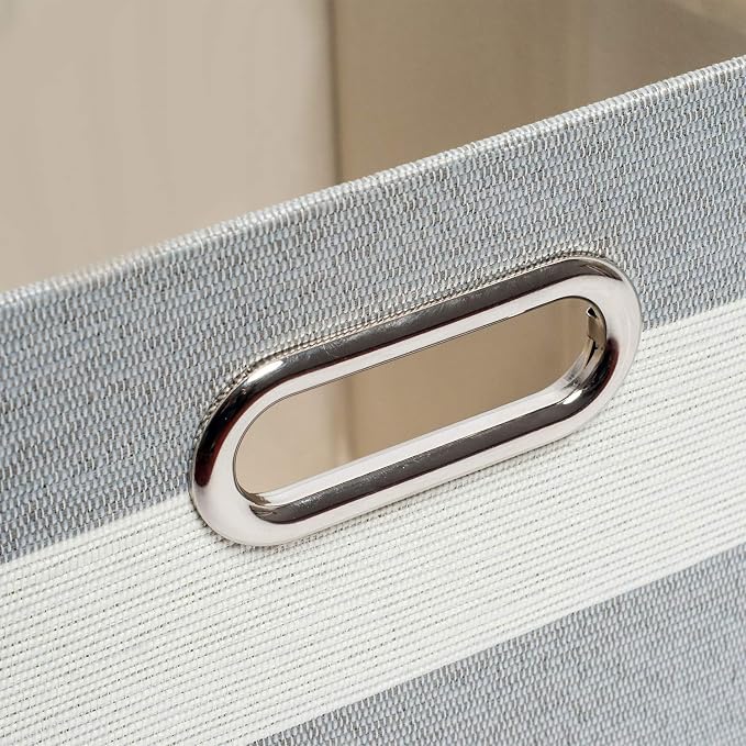 11x11 Storage Cubes Collapsible Fabric Bins Set of 4,Grey-white Striped | Fabric Storage Drawers Cubby Organizer Bins Striped Container for Organizing Home Office Wardrobe Closet Shelf - Image 5