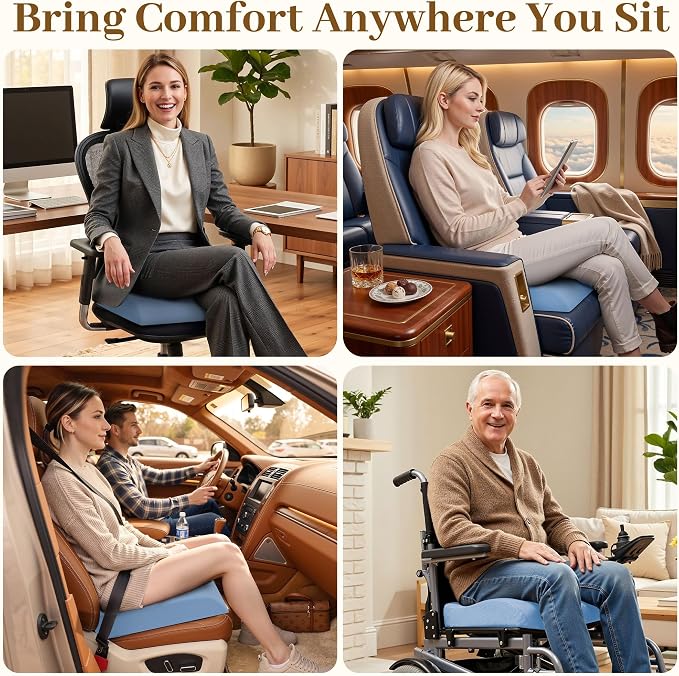 TranquilRelax Memory Foam Seat Cushion for Office Chair, 3-Inch, Light Blue | Medium-firm Support for Long Sitting, Washable Mesh Cover, Non-slip Base, Perfect for Car Seats & Short Drivers - Image 6