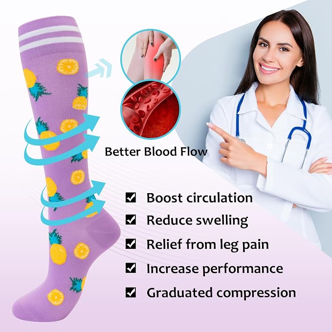 fenglaoda Compression Socks Women Men 4 Pairs, Knee High Support Socks for Running, Sports, Travel, Flight, Nurse - Image 2