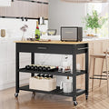Shintenchi Kitchen Island Cart with Storage,Rolling Kitchen Island Side Table on Wheels with Large Worktop,Storage Cabinet,Towel Rack,Drawers and Open Shelves for Kitchen,Dinning Room,Black by Shintenchi%7CFurnitureMadeforRealLife