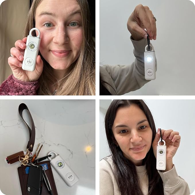 Personal Alarm for Women Safety, 130dB Loud Siren Keychain, TSA Safe, White | USB-C Charging, Carabiner Clip, Low Battery Alert, LED light, Self Defense for Women - Image 5