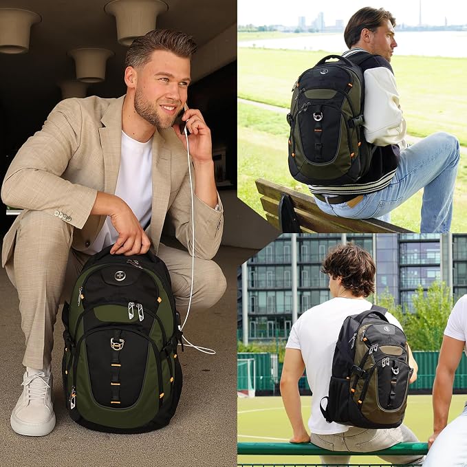 Swissdigital Design Laptop Backpack with USB Charging Port, Travel Backpack Fits 15.6 inches Computer, 31L College School Backpack for Men, Olive/Black | SD803-26 - Image 6