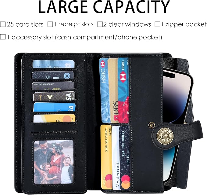 Travelambo Women's Wallet RFID Blocking Trifold Clutch Large Capacity Credit Card Holder Travel Purse | RFID - Image 3