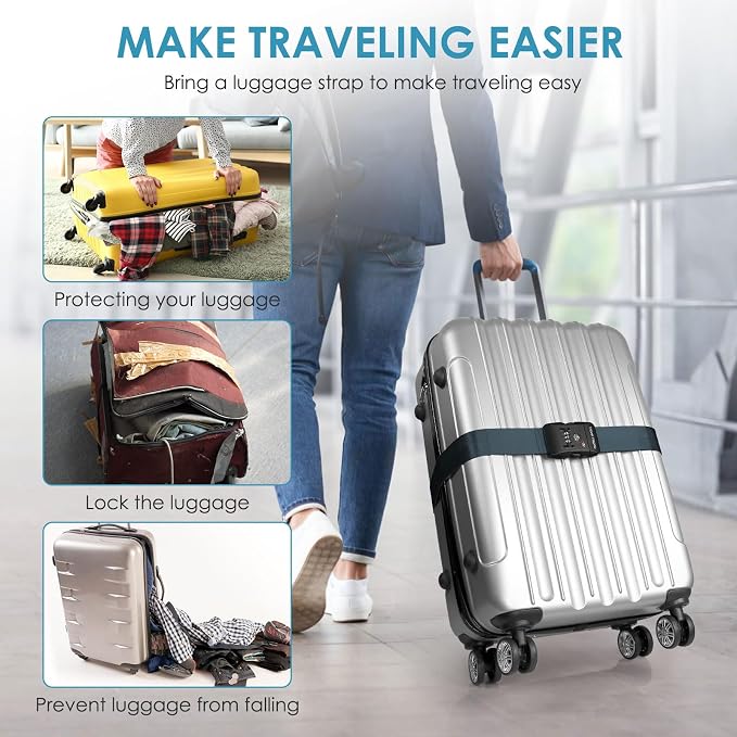 Travel Inspira Heavy Duty Luggage Straps with TSA Lock Navy Blue | Anti-Burst Protection; TSA-Lock Belt with Tag; Adjustable 103-200cm; 20-28 Inch Bags; Anti-Burst Protection for Buiness - Image 5