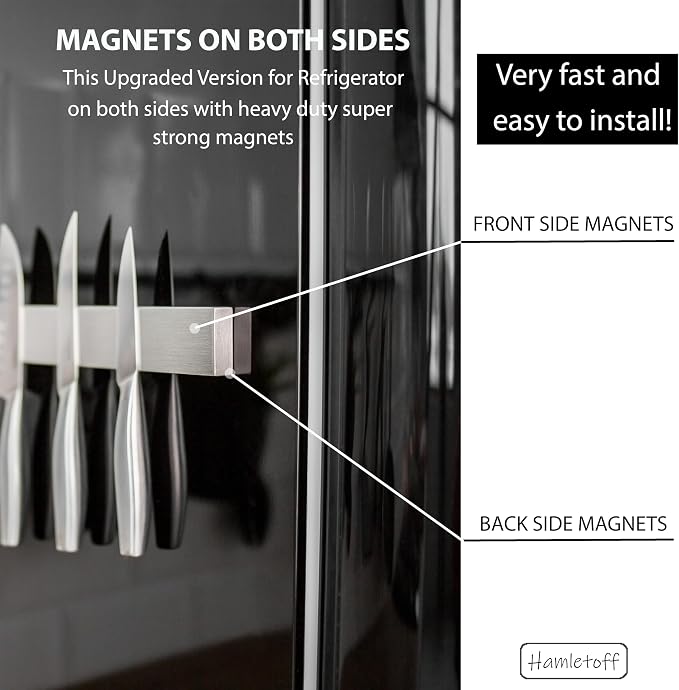 Premium Magnetic Knife Holder for Refrigerator – 20 Inch Professional Double Sided Magnetic Knife Strip for Fridge - Stainless Steel Magnetic Knife Holder for Wall Self Adhesive - Image 2