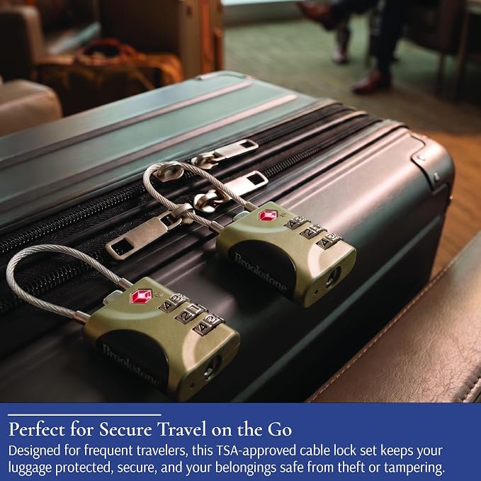 Brookstone Cable Luggage Locks, 2 Pack, TSA Approved, Resettable | 3-Digit Combination Lets You Set Your Own Code, Slim Design Threads Through Zippers or Straps, Great for Bags - Image 6